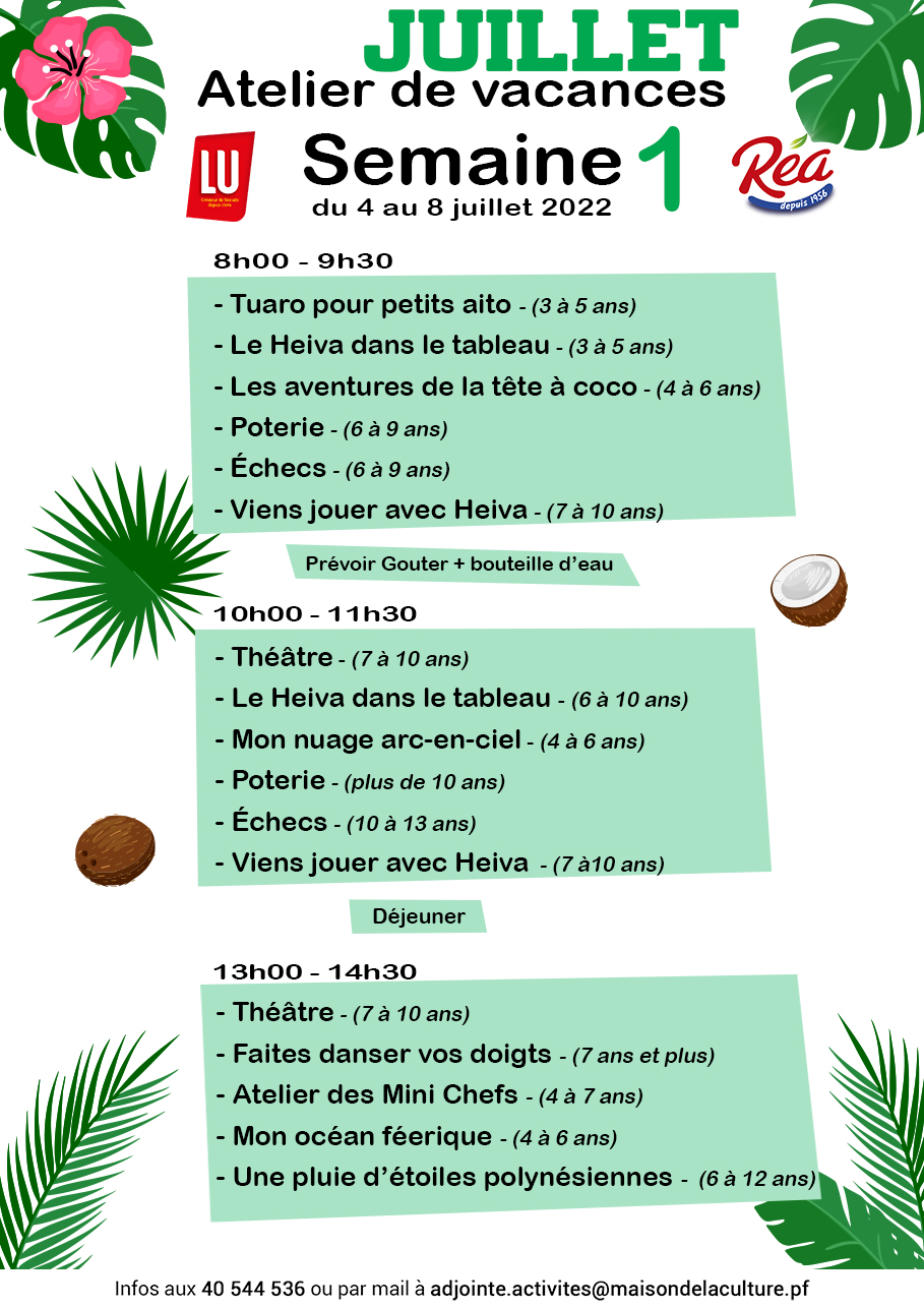 Ateliers de vacances TFTN - Semaine 1
