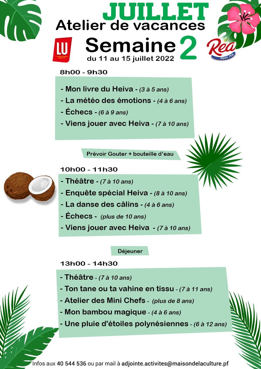 Ateliers de vacances TFTN - Semaine 2